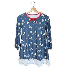 Love and Grow Rocking Horse Ruffle Hem Long Sleeve Nightgown 10YR Christmas